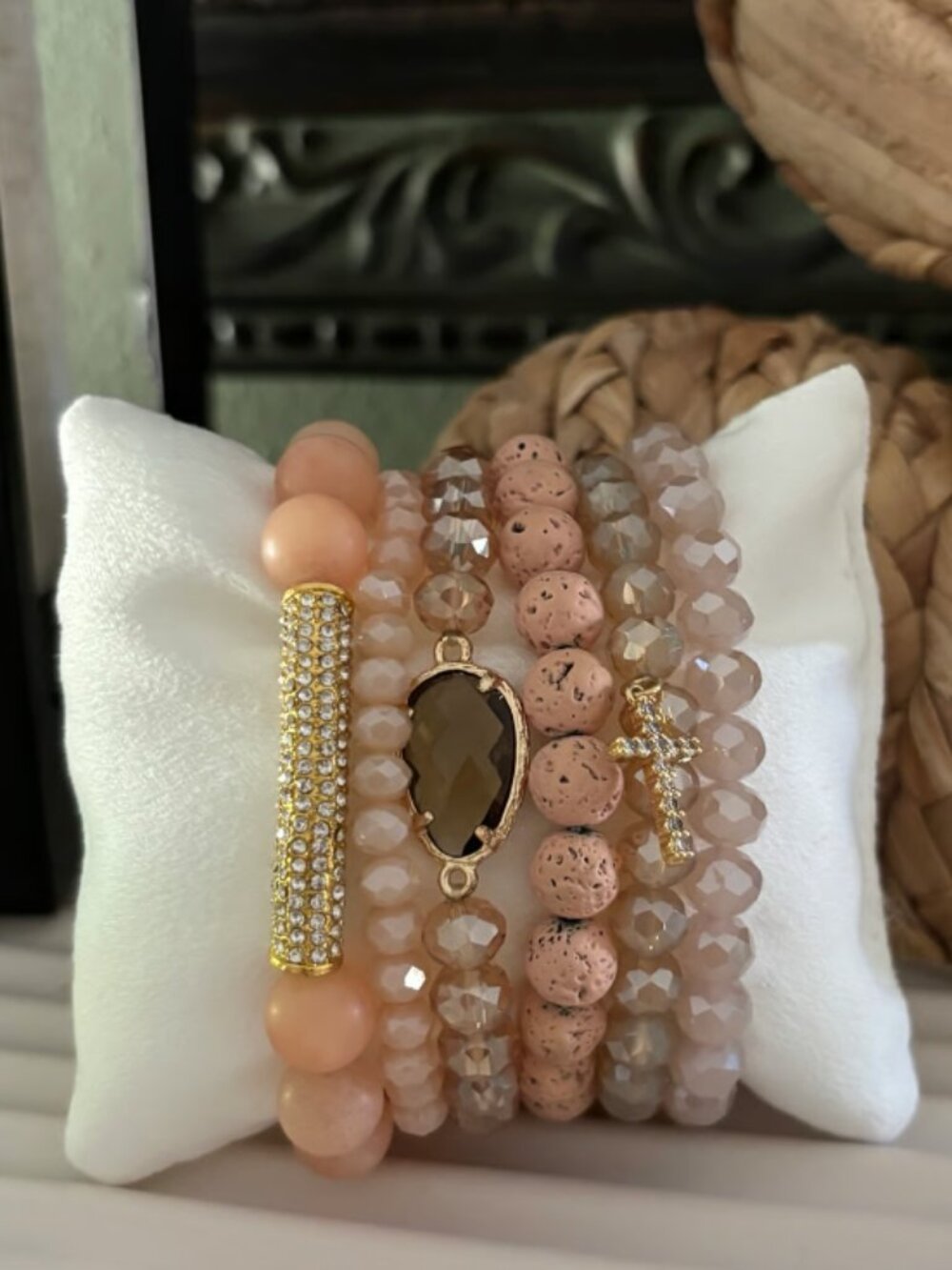 Stone Beaded Stone Stretchy Bracelets- set of 6